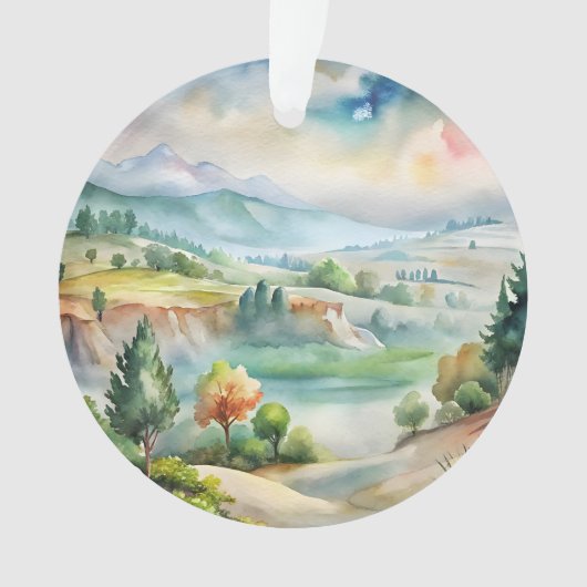 水彩画の山の風景 オーナメント (正面)