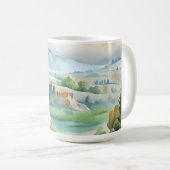水彩画の山の風景 コーヒーマグカップ (正面右)