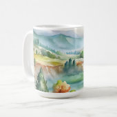 水彩画の山の風景 コーヒーマグカップ (正面左)