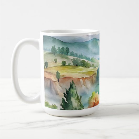 水彩画の山の風景 コーヒーマグカップ (左)