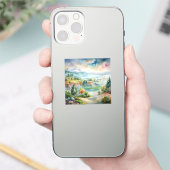 水彩画の山の風景 シール (スマートフォン)