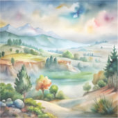 水彩画の山の風景 シール (正面)