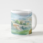水彩画の山の風景 ジャンボコーヒーマグカップ (正面右)