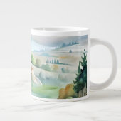 水彩画の山の風景 ジャンボコーヒーマグカップ (右)