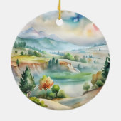 水彩画の山の風景 セラミックオーナメント (裏面)