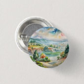 水彩画の山の風景 缶バッジ (正面&裏面)
