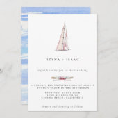 水彩画の帆船を使った海事をテーマにした結婚式の招待状 案内状 (正面/裏面)