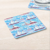 水彩画の帆船パターン スクエアペーパーコースター (アングル)