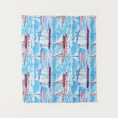 水彩画の帆船パターン タペストリー (正面)