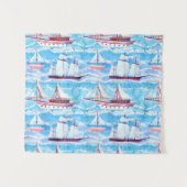 水彩画の帆船パターン タペストリー (正面(横))