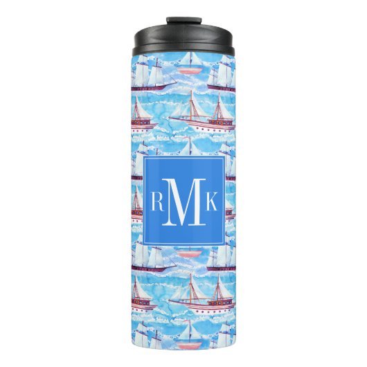 水彩画の帆船パターン タンブラー (正面)