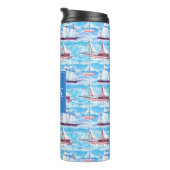 水彩画の帆船パターン タンブラー (回転右)
