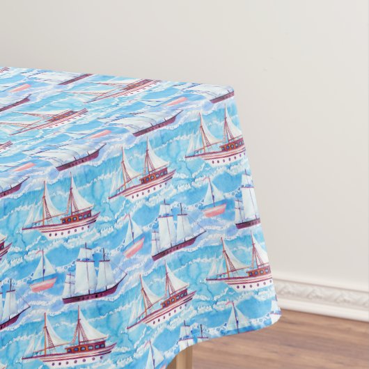 水彩画の帆船パターン テーブルクロス (インサイチュ)