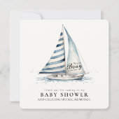 水彩画の帆船ベイビーシャワー "Nauti Bouy" サンキューカード (正面)