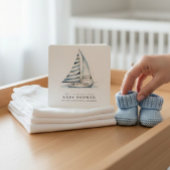 水彩画の帆船ベイビーシャワー "Nauti Bouy" サンキューカード