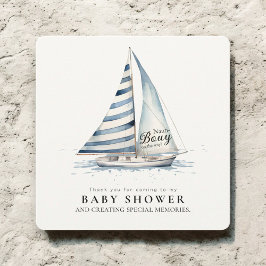 水彩画の帆船ベイビーシャワー "Nauti Bouy" サンキューカード