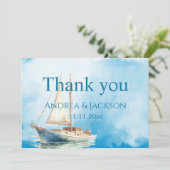 水彩画の帆船 結婚式のお礼 サンキューカード (スタンド正面)
