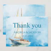 水彩画の帆船 結婚式のお礼 サンキューカード (正面/裏面)