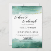 水彩画の常緑樹と白と金のグリッターを使ったエレガントな結婚式 招待状 (正面)