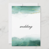 水彩画の常緑樹と白と金のグリッターを使ったエレガントな結婚式 招待状 (裏面)
