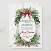 水彩画の常緑樹のクリスマスグリーティングカード 招待状 (正面)