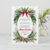 水彩画の常緑樹のクリスマスグリーティングカード 招待状 (スタンド正面)