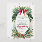 水彩画の常緑樹のクリスマスグリーティングカード 招待状 (裏面)