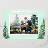 水彩画の常緑樹のリアルなホリデーカード 箔シーズンカード (正面)