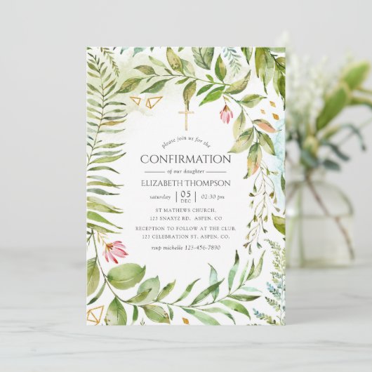 水彩画の幾何学的な水晶緑の草木の確認 招待状 (スタンド正面)