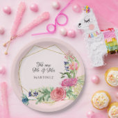 水彩画の幾何学的な赤面のピンクnの濃紺の花柄 ペーパープレート (パーティー)