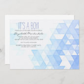 水彩画の幾何学的な青色児のシャワーの招待状 招待状 (正面/裏面)