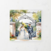 水彩画の庭のフェンスの野生の花の結婚式　QRコード 三つ折り招待状 (カバー)