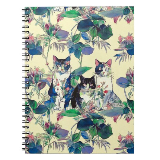 水彩画の庭の猫たち ノートブック (正面)