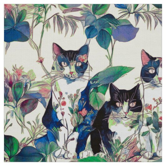 水彩画の庭の猫 ファブリック (見本)