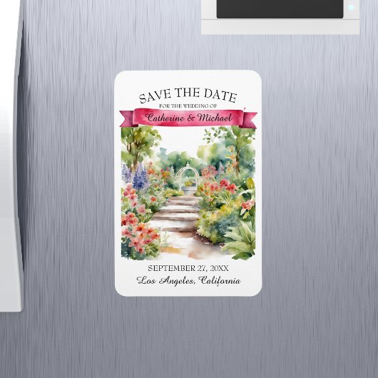 水彩画の庭の野の花 春のSave The Date マグネット