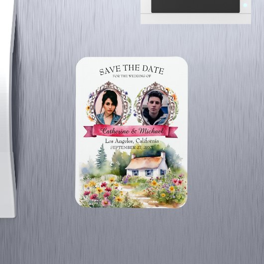 水彩画の庭の野生の花 春の結婚式の写真 マグネット