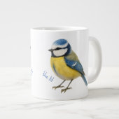 水彩画の庭の鳥アート、ルリチョウのマグカップ ジャンボコーヒーマグカップ (正面右)
