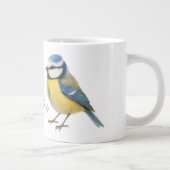 水彩画の庭の鳥アート、ルリチョウのマグカップ ジャンボコーヒーマグカップ (右)