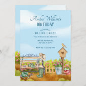 水彩画の庭師のイラスト 招待状 (正面/裏面)