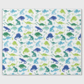 水彩画の恐竜のシルエットの青緑の子供 ラッピングペーパー (フラット)