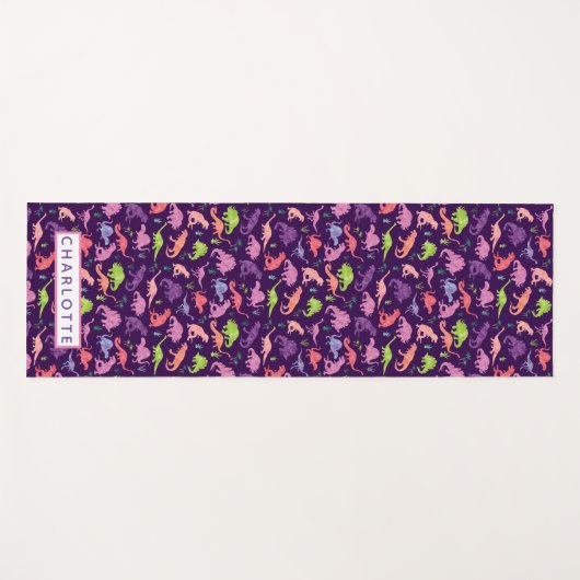 水彩画の恐竜のパーソナライズな子供の紫色の女の子 ヨガマット (正面(横))