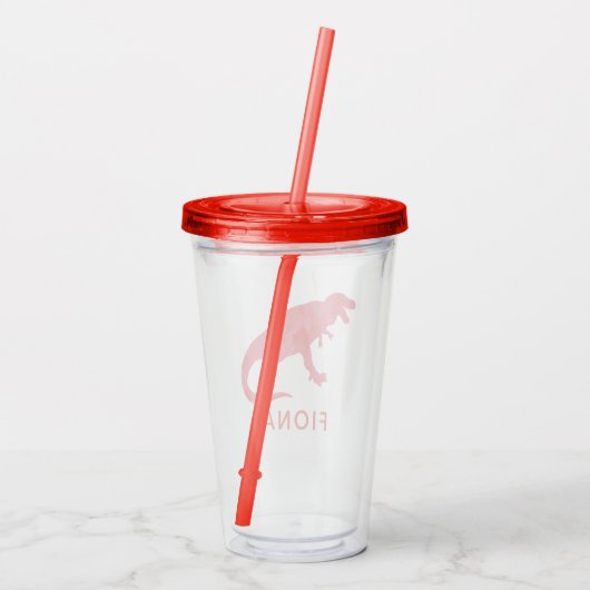 水彩画の恐竜はパーソナライズで赤いディーノをからかいます アクリルタンブラー (裏面)