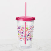 水彩画の恐竜はパーソナライズな女の子のピンクをからかいます アクリルタンブラー (右)