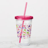 水彩画の恐竜はパーソナライズな女の子のピンクをからかいます アクリルタンブラー (裏面)