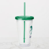 水彩画の恐竜はパーソナライズな緑のディーノをからかいます アクリルタンブラー (右)