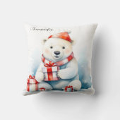 水彩画の愛らしい白い北極クマのクリスマス クッション (裏面)
