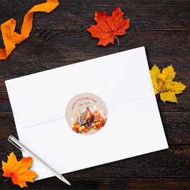 水彩画の感謝祭の七面鳥とカボチャ ラウンドシール