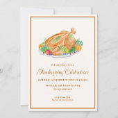 水彩画の感謝祭の七面鳥 招待状 (正面)