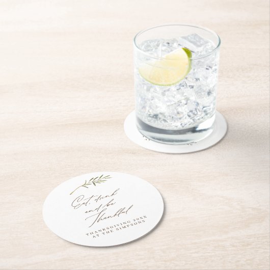 水彩画の感謝祭家族の食事　飲み　感謝 ラウンドペーパーコースター (インサイチュ)