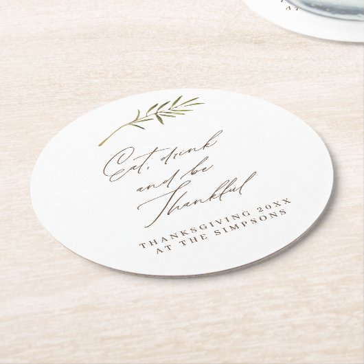 水彩画の感謝祭家族の食事　飲み　感謝 ラウンドペーパーコースター (アングル)